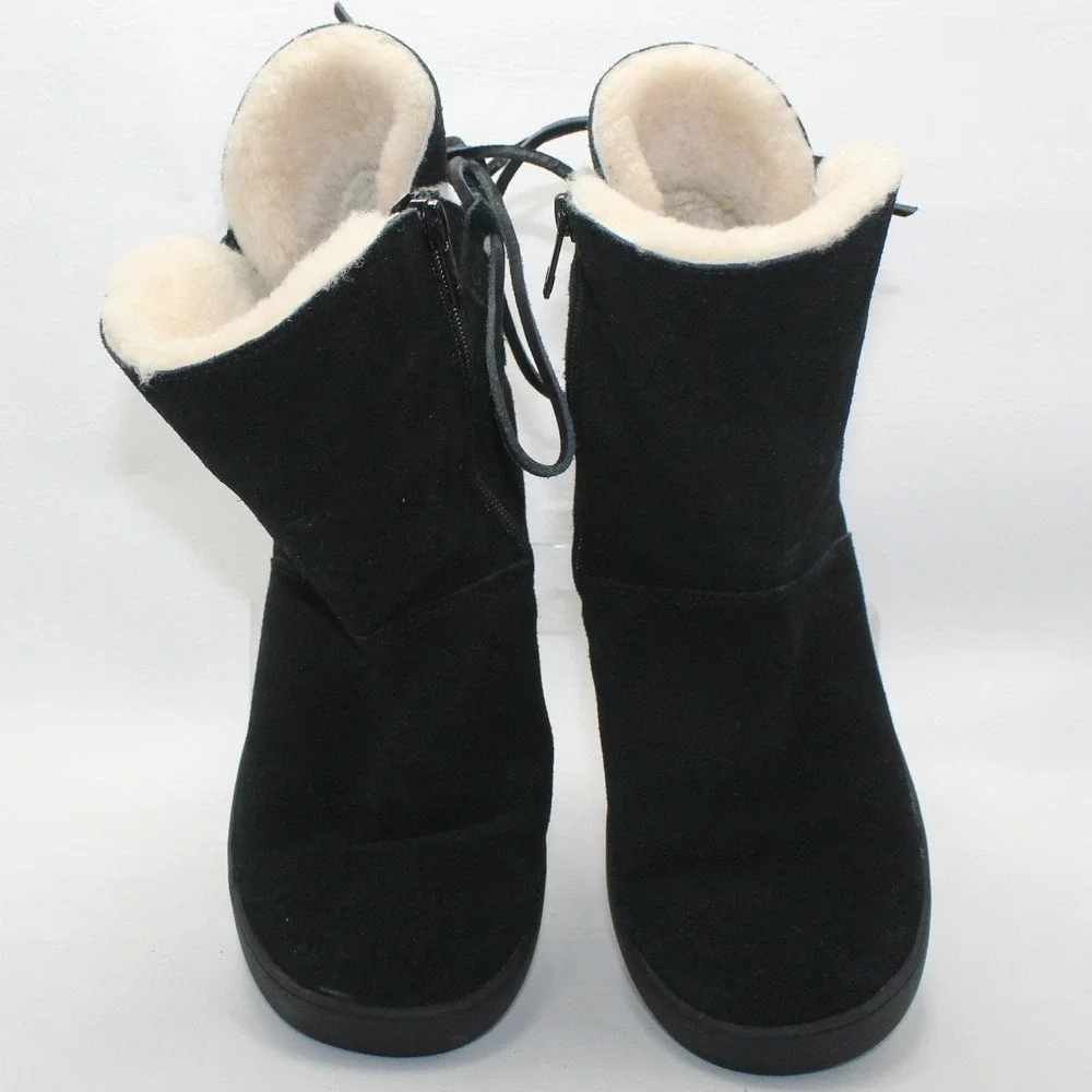 Koolaburra by UGG Black Suede Fur Lined Lace Back Boots 1019361 Womens 7‎